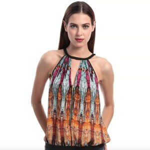 Bebe Multicolor Halter Neck Zip Sleeveless Blouse